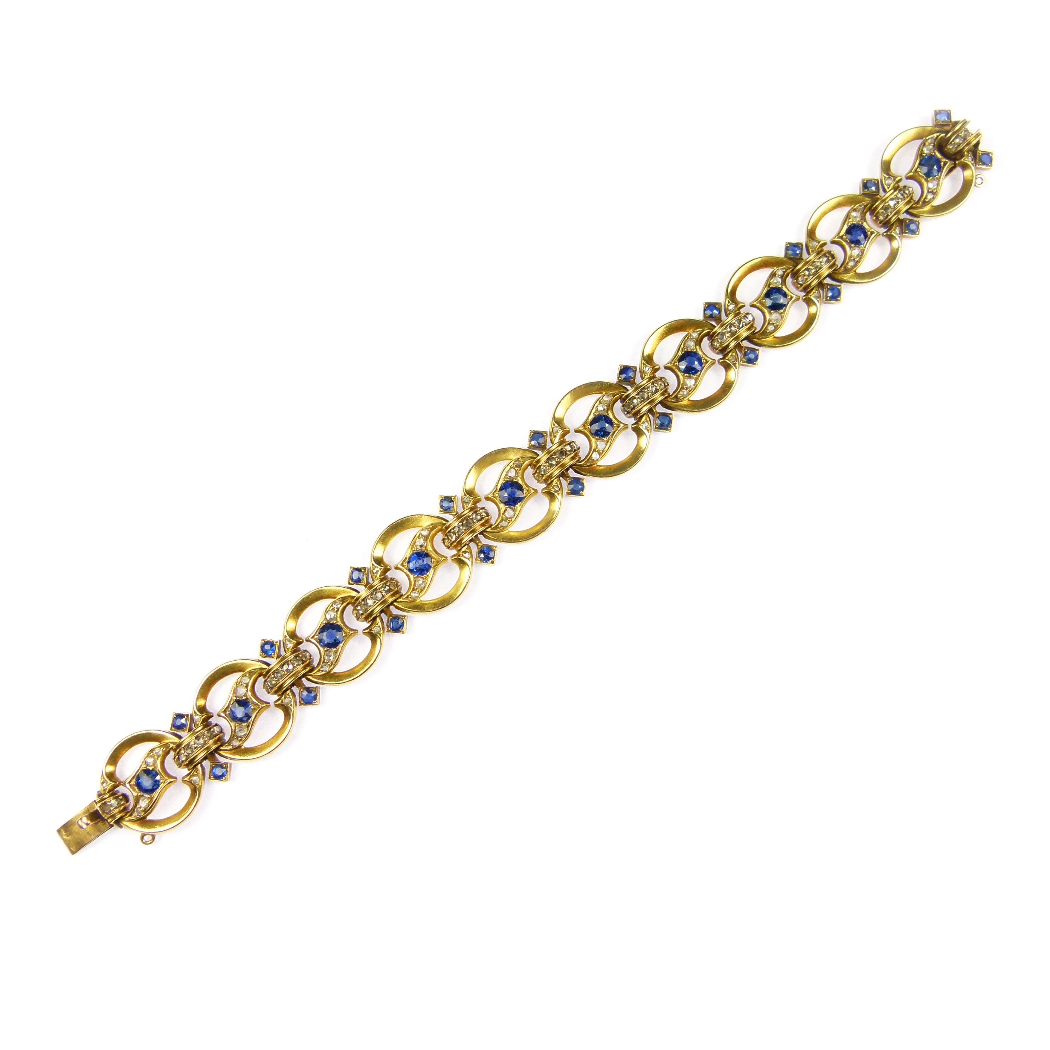 Sapphire, diamond and gold circle bracelet